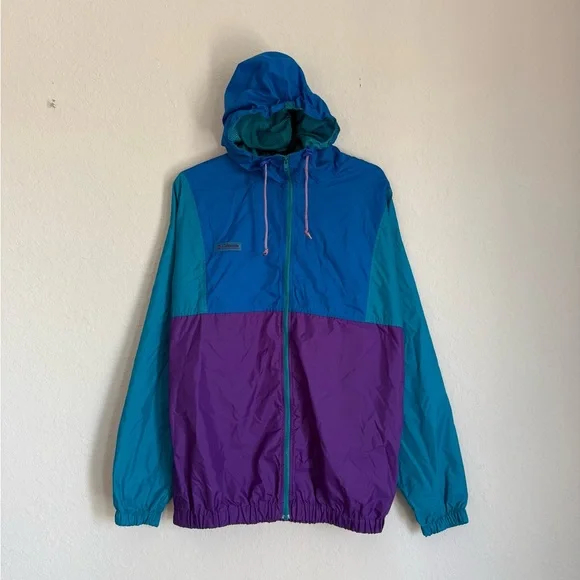 Vintage Columbia windbreaker jacket - retro colorblock track rain coat 80s 90s - Picture 5 of 12